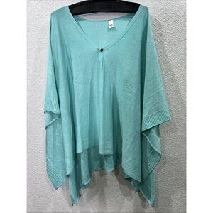 CATO Womens OS Knit Poncho Sweater Teal Popover Flowy Office Asymmetrical Hem